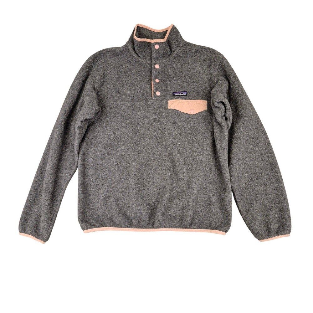 Patagonia Womens Synchilla Snap-T Fleece‎ Pullover Grey Tan Trim Small